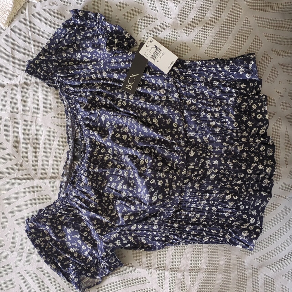 Navy and White Floral Blouse Size XL
